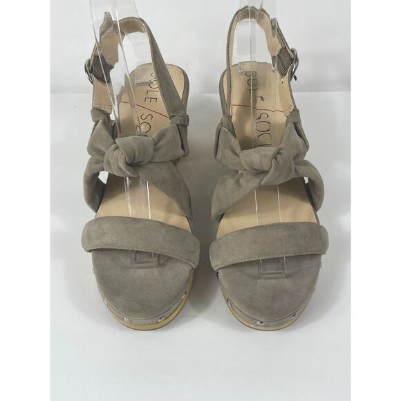 Sole Society Size 6 Mariel Studded Sandal Block Heel Mushroom Suede Wedge - Picture 2 of 12